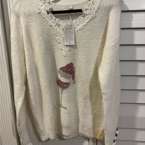 Women's White Sweater with Santa Hat Design